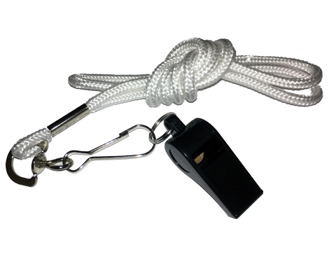 Schiedsrichterpfeife schwarz mit weisser Kordel